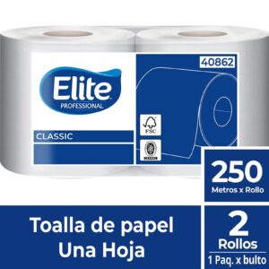 Toalla de Papel Elite Professional Classic Una Hoja 2 Rollos de 250 m